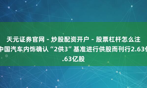 天元证券官网 - 炒股配资开户 - 股票杠杆怎么注册 中国汽车内饰确认“2供3”基准进行供股而刊行2.63亿股