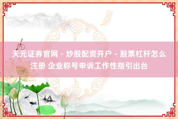 天元证券官网 - 炒股配资开户 - 股票杠杆怎么注册 企业称号申诉工作性指引出台